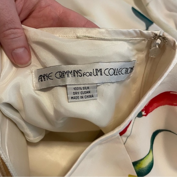 Vintage Anne Crimmins Silk Floral Print Dress with Scarf Cream Size 14 - 16 - Picture 6 of 17